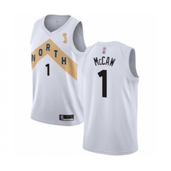 Women's Toronto Raptors 1 Patrick McCaw Swingman White 2019 Basketball Finals Champions Jersey - City Edition