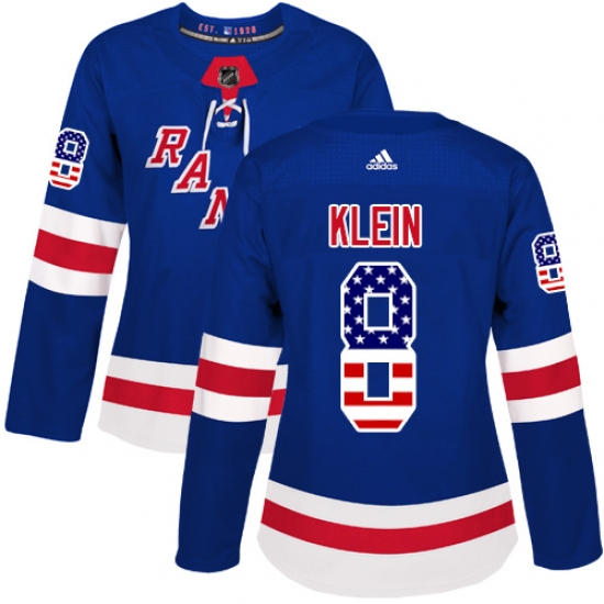 Women's Adidas New York Rangers 8 Kevin Klein Authentic Royal Blue USA Flag Fashion NHL Jersey