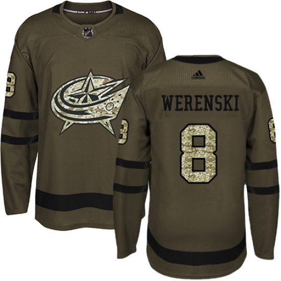 Men's Adidas Columbus Blue Jackets 8 Zach Werenski Authentic Green Salute to Service NHL Jersey