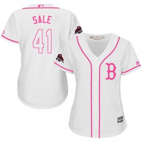 Women's Majestic Boston Red Sox 41 Chris Sale Authentic White Fashion 2018 World Series Champions MLB Jersey