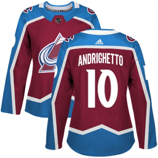 Women's Adidas Colorado Avalanche 10 Sven Andrighetto Authentic Burgundy Red Home NHL Jersey