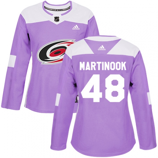 Women's Adidas Carolina Hurricanes 48 Jordan Martinook Authentic Purple Fights Cancer Practice NHL Jersey