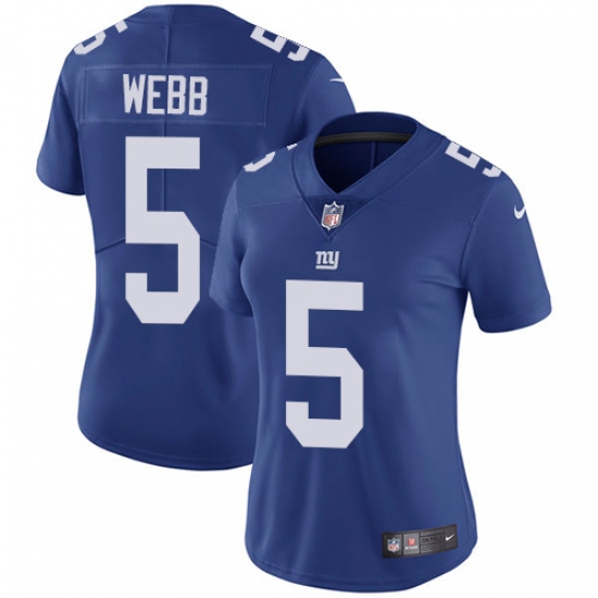 Women's Nike New York Giants 5 Davis Webb Royal Blue Team Color Vapor Untouchable Limited Player NFL Jersey