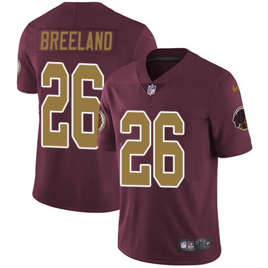 Men's Nike Washington Redskins 26 Bashaud Breeland Burgundy Red/Gold Number Alternate 80TH Anniversary Vapor Untouchable Limited Player NFL Jersey