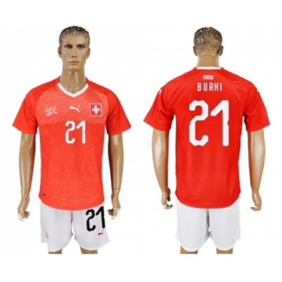 Switzerland 21 Burki Red Home Soccer Country Jersey