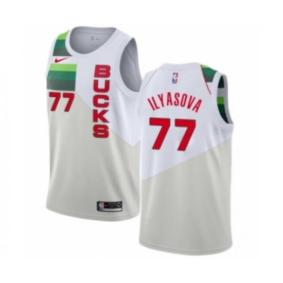 Women's Nike Milwaukee Bucks 77 Ersan Ilyasova White Swingman Jersey - Earned Edition