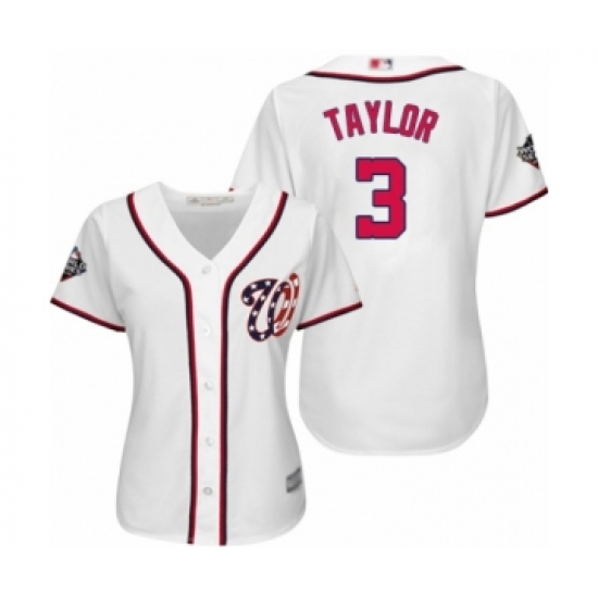 Women's Washington Nationals 3 Michael Taylor Authentic White Home Cool Base 2019 World Series Bound Baseball Jersey