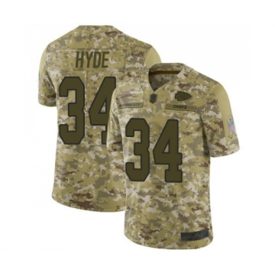 Youth Kansas City Chiefs 34 Carlos Hyde Limited Camo 2018 Salute to Service Football Jersey