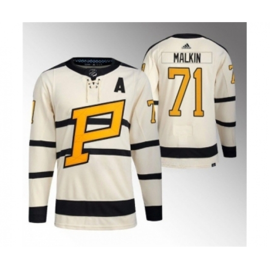 Men's Pittsburgh Penguins 71 Evgeni Malkin Cream 2023 Winter Classic Stitched Jersey