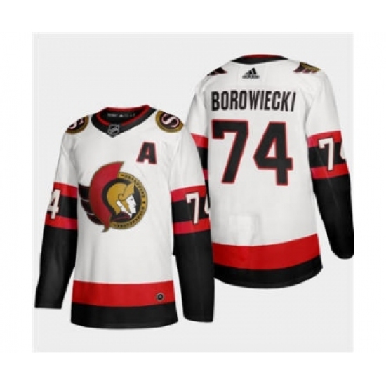 Men's Ottawa Senators 74 Mark Borowiecki White 2020-21 Authentic Player Away Stitched Hockey Jersey