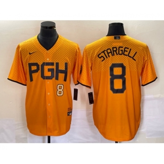 Men's Nike Pittsburgh Pirates 8 Willie Stargell Number Gold 2023 City Connect Stitched Jersey 2