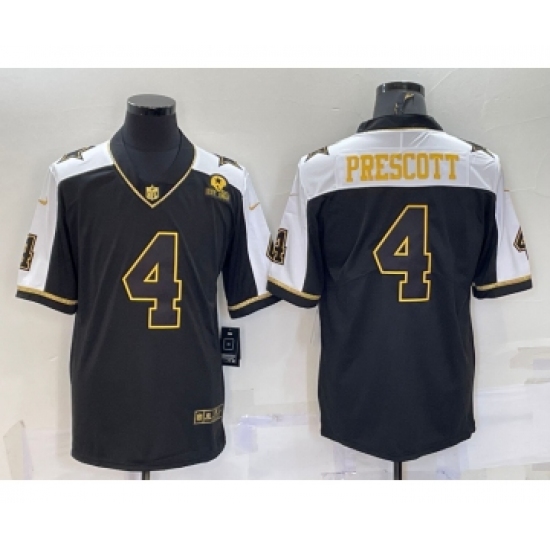 Men's Dallas Cowboys 4 Dak Prescott Black Gold Thanksgiving With Stitched Jersey