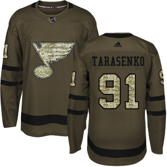 Youth Adidas St. Louis Blues 91 Vladimir Tarasenko Authentic Green Salute to Service NHL Jersey