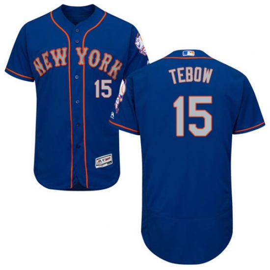 Men's Majestic New York Mets 15 Tim Tebow Royal/Gray Flexbase Authentic Collection MLB Jersey