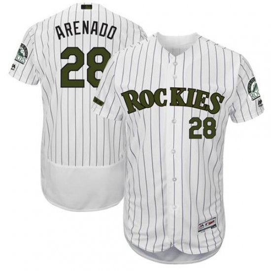 Men's Majestic Colorado Rockies 28 Nolan Arenado White Memorial Day Authentic Collection Flex Base MLB Jersey