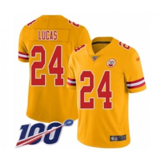 Youth Kansas City Chiefs 24 Jordan Lucas Limited Gold Inverted Legend 100th Season Football Jersey