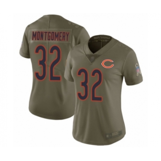 Women's Chicago Bears 32 David Montgomery Limited Olive 2017 Salute to Service Football Jersey