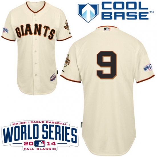 Men's Majestic San Francisco Giants 9 Brandon Belt Authentic Cream Home Cool Base w/2014 World Series Patch MLB Jersey