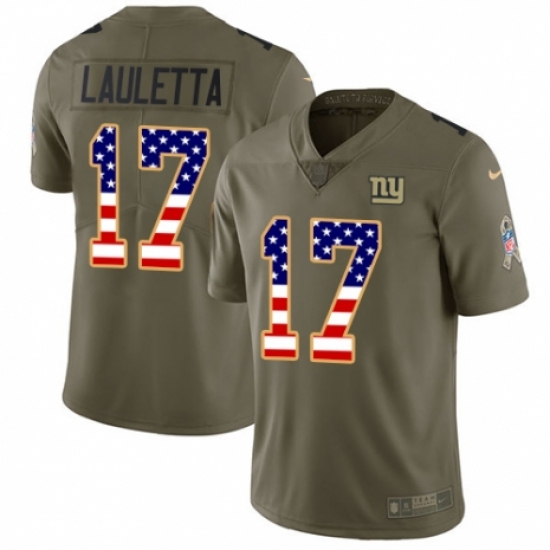 Youth Nike New York Giants 17 Kyle Lauletta Limited Olive/USA Flag 2017 Salute to Service NFL Jersey