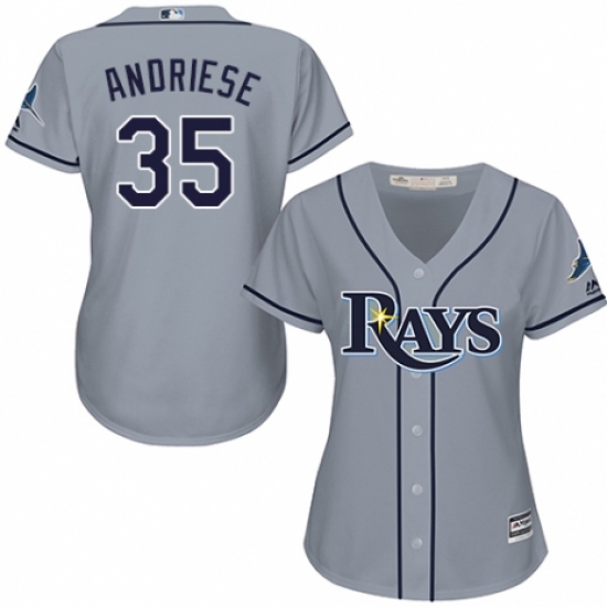 Women's Majestic Tampa Bay Rays 35 Matt Andriese Authentic Grey Road Cool Base MLB Jersey