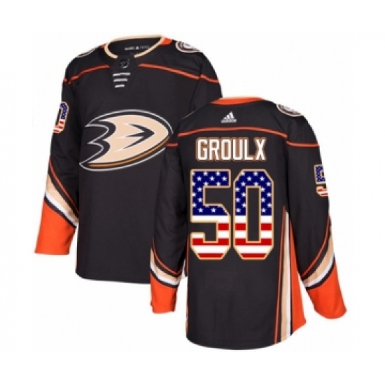 Youth Adidas Anaheim Ducks 50 Benoit-Olivier Groulx Authentic Black USA Flag Fashion NHL Jersey