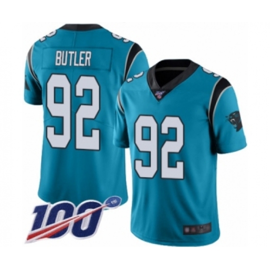 Men's Carolina Panthers 92 Vernon Butler Blue Alternate Vapor Untouchable Limited Player 100th Season Football Jersey