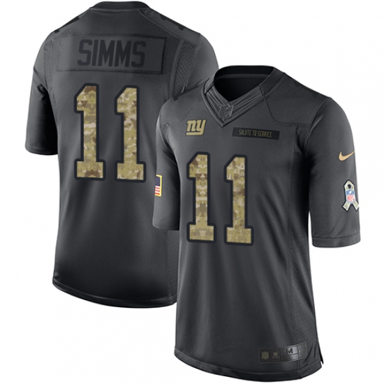 Men's Nike New York Giants 11 Phil Simms Limited Black 2016 Salute to Service NFL Jersey