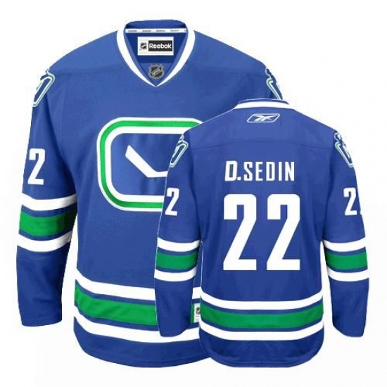 Youth Reebok Vancouver Canucks 22 Daniel Sedin Premier Royal Blue Third NHL Jersey