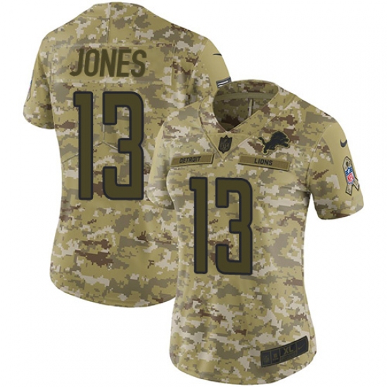 Women's Nike Detroit Lions 13 T.J. Jones Limited Camo 2018 Salute to Service NFL Jersey