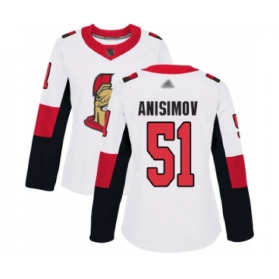 Women's Ottawa Senators 51 Artem Anisimov Authentic White Away Hockey Jersey