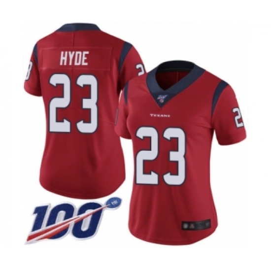 Women's Houston Texans 23 Carlos Hyde Red Alternate Vapor Untouchable Limited Player 100th Season Football Jersey