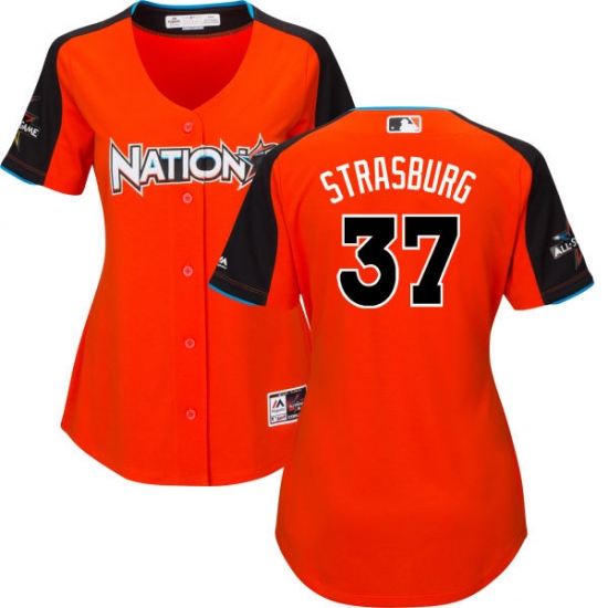 Women's Majestic Washington Nationals 37 Stephen Strasburg Replica Orange National League 2017 MLB All-Star MLB Jersey