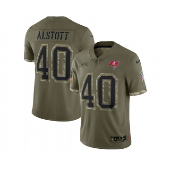 Men's Tampa Bay Buccaneers 40 Mike Alstott 2022 Olive Salute To Service Limited Stitched Jersey