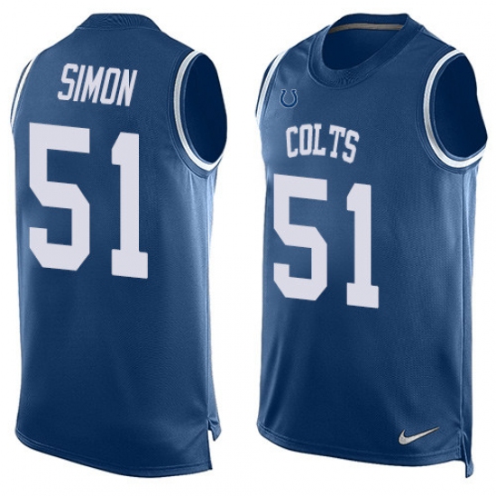 Men's Nike Indianapolis Colts 51 John Simon Limited Royal Blue Player Name & Number Tank Top NFL Jersey