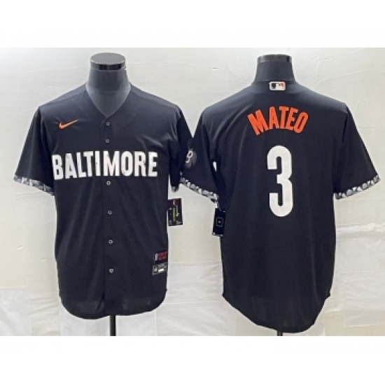 Men's Baltimore Orioles 3 Jorge Mateo Black 2023 City Connect Cool Base Stitched Jersey