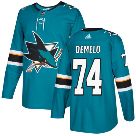 Men's Adidas San Jose Sharks 74 Dylan DeMelo Authentic Teal Green Home NHL Jersey