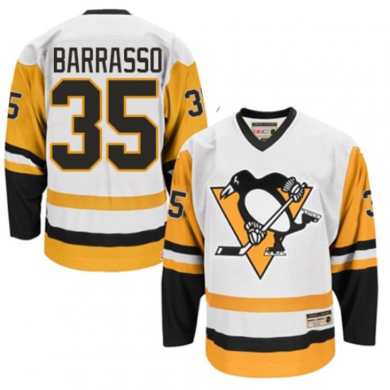 Men's CCM Pittsburgh Penguins 35 Tom Barrasso Authentic White Throwback NHL Jersey