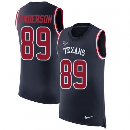 Men's Nike Houston Texans 89 Stephen Anderson Limited Navy Blue Rush Player Name & Number Tank Top NFL Jersey