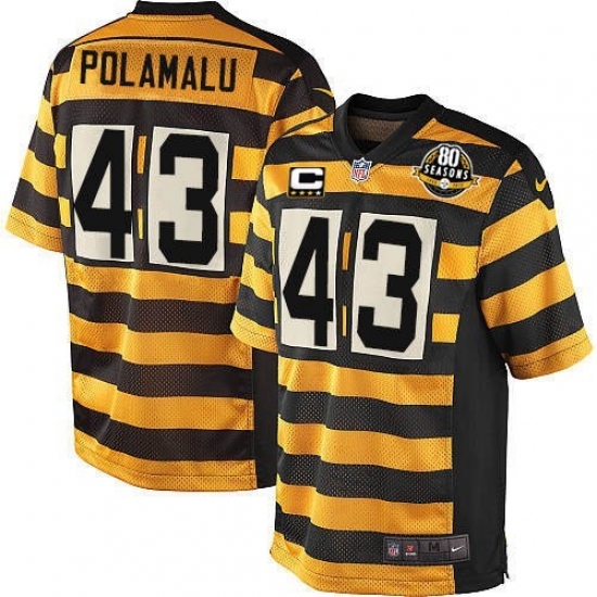 Youth Nike Pittsburgh Steelers 43 Troy Polamalu Elite Yellow/Black Alternate 80TH Anniversary Throwback C Patch NFL Jersey