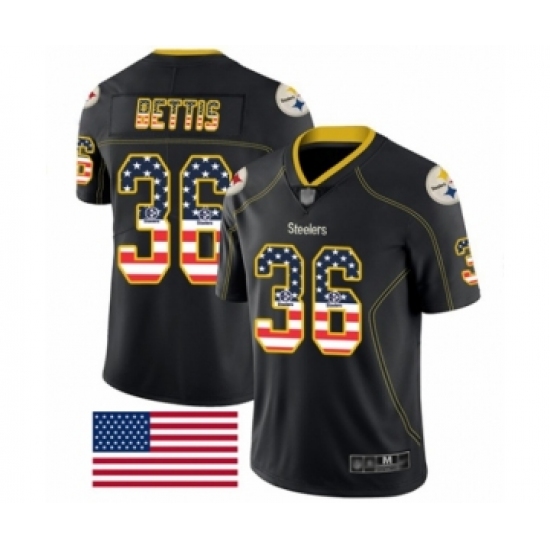 Men's Pittsburgh Steelers 36 Jerome Bettis Limited Black Rush USA Flag Football Jersey