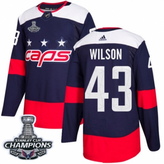 Men's Adidas Washington Capitals 43 Tom Wilson Authentic Navy Blue 2018 Stadium Series 2018 Stanley Cup Final Champions NHL Jersey