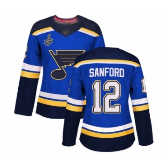 Women's St. Louis Blues 12 Zach Sanford Authentic Royal Blue Home 2019 Stanley Cup Final Bound Hockey Jersey
