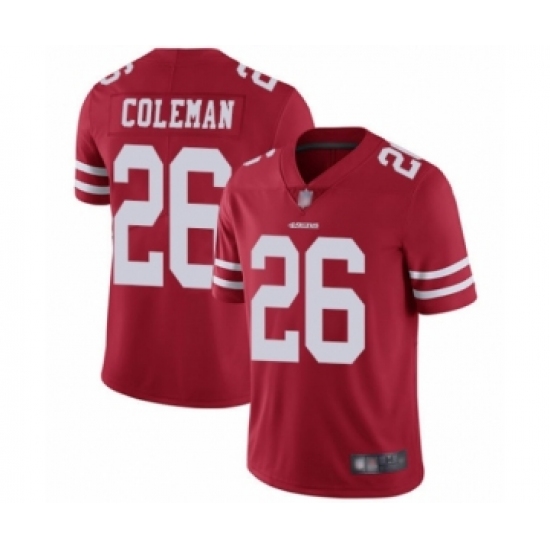 Men's San Francisco 49ers 26 Tevin Coleman Red Team Color Vapor Untouchable Limited Player Football Jersey