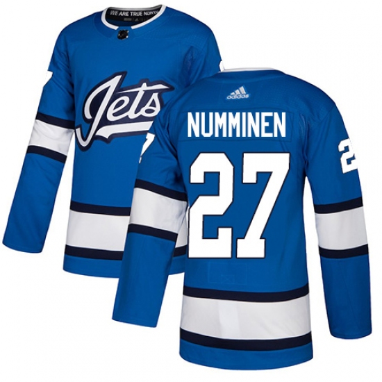 Youth Adidas Winnipeg Jets 27 Teppo Numminen Authentic Blue Alternate NHL Jersey