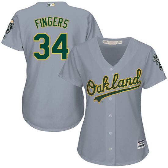 Women's Majestic Oakland Athletics 34 Rollie Fingers Replica Grey Road Cool Base MLB Jersey