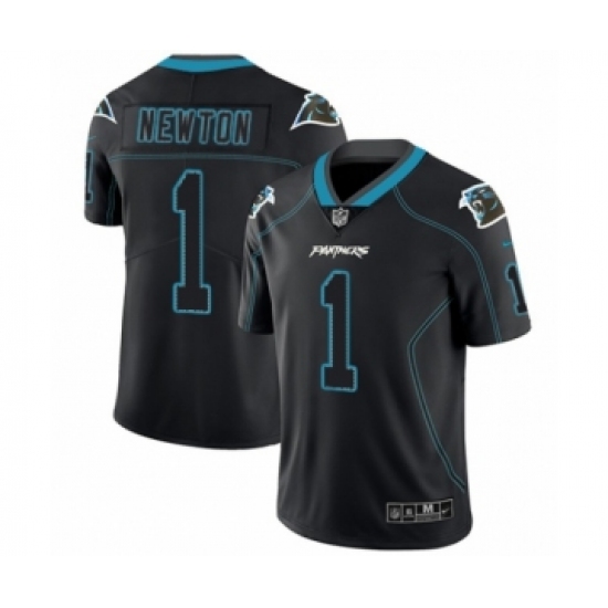 Men's Nike Carolina Panthers 1 Cam Newton Limited Lights Out Black Rush NFL Jersey