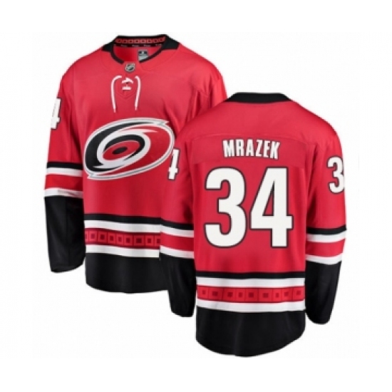 Men's Carolina Hurricanes 34 Petr Mrazek Authentic Red Home Fanatics Branded Breakaway NHL Jersey