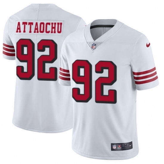 Men's Nike San Francisco 49ers 92 Jeremiah Attaochu Elite White Rush Vapor Untouchable NFL Jersey