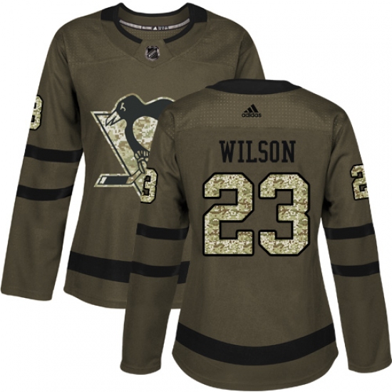 Women's Reebok Pittsburgh Penguins 23 Scott Wilson Authentic Green Salute to Service NHL Jersey