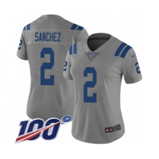 Women's Indianapolis Colts 2 Rigoberto Sanchez Limited Gray Inverted Legend 100th Season Football Jersey